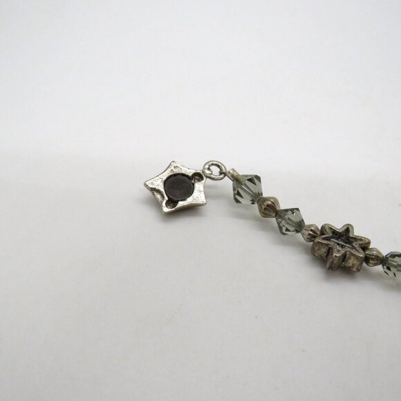 Floral Bracelet Silver Tone Gray Crystal Bead Star Accents Magnetic Closure - Picture 7 of 14
